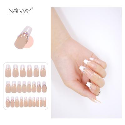 China Easy Apply Hot Selling Reusable Extra Long Fake Coffin Nails French Presson Nails V Tip Nails With Diamond for sale