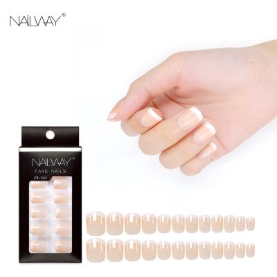 China Easy Apply Supplier 24 Pcs Professional ABS 10 Sizes Short French Nails For Girls Fake Nails With Glue for sale