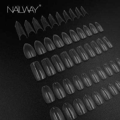 China Easy Apply ABS False Tips Nails 500 Pcs Clear Full Cover Transparent Gel Short Oval Stylus Extension Nail Tips for sale