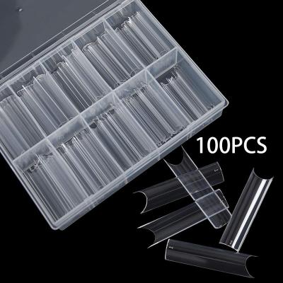 China Easy Apply Long Half French Cover Straight Square Nail Tips 10 Sizes Custom Coffin Soft Gel Clear Nail Tips XXL for sale