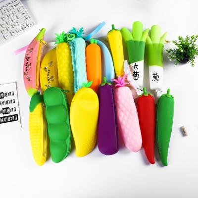 China Eco-Friendly Silicon Pocket Pencil Pouch School Enemy Product Stationery Shopping Fruit Shape Vegetable Pencil Case Online for sale