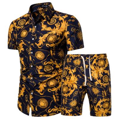 China 2022 viable wholesale custom all over printed men short sleeve summer casual hawaiian shirts two piece set for beach for sale