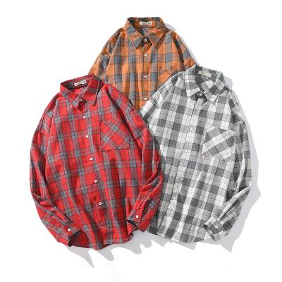 China Breathable Men Casual Plaid Shirts Single Breasted Long Sleeve Plus Size Loose Fashion Oversized All-match Outwear Slightly for sale