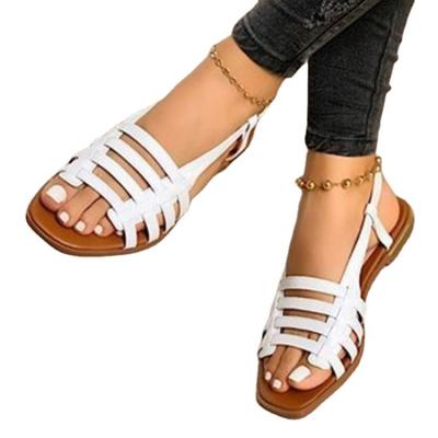 China Fasion Ladies Summer Outdoor Flat Sandals Fashion Leather Flats Round Toe Elegent Slipper Adjustable Strap Casual Sandals for sale