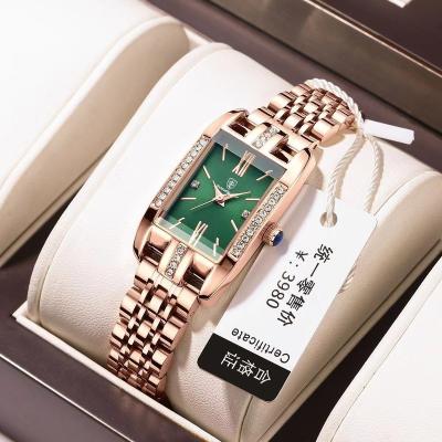 China Water Resistant Fashion Women Watch Luxury Diamond Green Dial Square Quartz Watches Waterproof Stainless Steel Ladies Wrist Watch Gift for sale