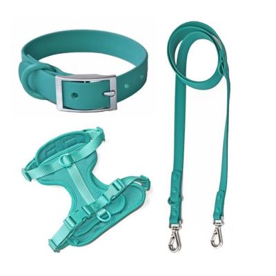 China New Logo Custom Lightweight Adjustable Soft Padded Air Layer Dog Harness Pet Dog Safety Harness With Rubber Dog Collar Leash for sale