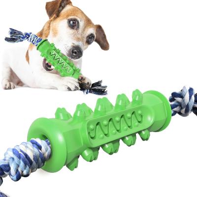 China Sustainable Hot Sale TPR+Nylon Teeth Cleaning Bite-Resistant Dog Toy Molar Stick Dog Toothbrush Dog Toy With Rope for sale