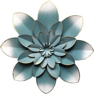 China Durable Blue Wall Art Decor, Rustic Modern Floral Sculpture, Distressed Home Decor Accent Metal Flower Hanging Artwork for sale