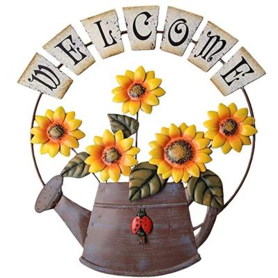 China Home And Garden Decor Craft Iron Flower Durable Metal Wall Hanging Art Sunflower for sale