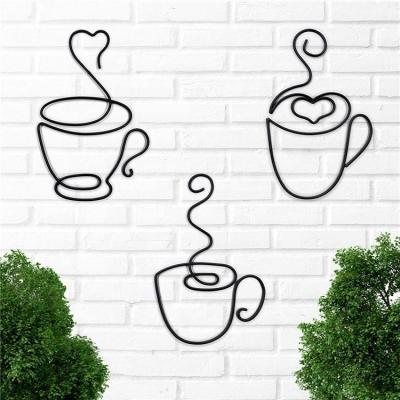 China 3pcs Durable Metal Wire Wall Art Cafe Sign Handmade Coffee Gift Wall Decorations For Kitchen Living Room for sale