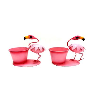 China Durable Promotional Customized Animal Metal Flamingos Planter Decorative Flower Pot for sale