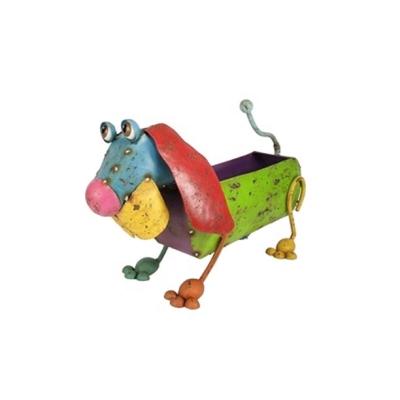 China Durable Metal Animal Planter Hands Painted Colorful Animal Garden Animal Planter Pot Iron Dog Metal Dog Desktop Inspiration for sale