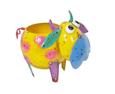 China Durable Metal Animal Planter Hands Painted Colorful Animal Garden Animal Planter Pot Iron Metal Cow Metal Cow Desk Inspiration for sale