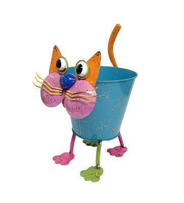 China Durable Metal Animal Planter Hands Painted Metal Cat Iron Planter Pot Colorful Animal Garden Planter Desktop Inspiration for sale