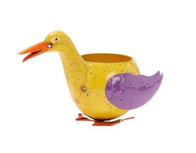 China Durable Metal Animal Planter Hands Painted Colorful Animal Garden Animal Planter Pot Iron Duck Metal Duck Desktop Inspiration for sale