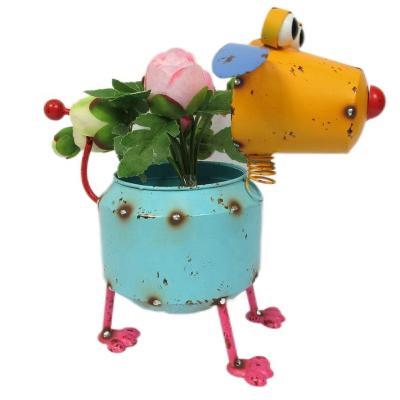 China Durable Metal Animal Planter Hands Painted Colorful Animal Garden Animal Planter Pot Cat Metal Dog Planter Iron Desktop Inspiration for sale