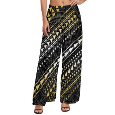 China Custom Anti-Wrinkle Print Drop Shipping Polynesia Samoa Tribal Print Women's Wide Leg Pants Custom Women's Plus Size Wide Leg Pants for sale