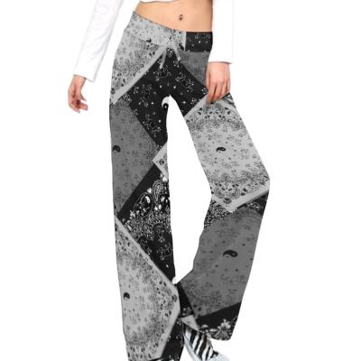 China Breathable Print On Demand Good Quality Paisley Bandana Style Printed Womens Straight Lace Up Yoga Pants Fashion Custom Womens Pants for sale