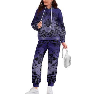 China Wholesale Anti-pilling Fitness Printed Long Sleeve Sweater Set Sweatshirt Two Piece Suit For Women for sale