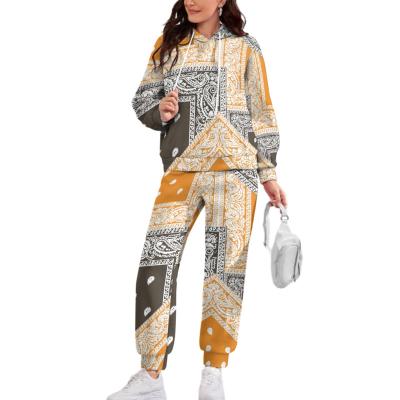 China Premium Casual Fitness Anti-pilling Printed 2 Piece Hoodie Sweatshirt And Sweatpants Set For Women for sale