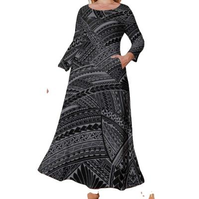 China New On Demand Viable Print Arrive Custom Made Long Women's Waist Loose Dress Sheathed Polynesia Samoa Tribal Print Women's Dress Large for sale