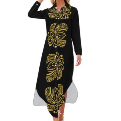 China Luxury Tribal Print Women's Anti-Wrinkle Print Design Long Sleeve Fashionable Women's Dress On Demand Polynesia Samoa Shirt Dress for sale