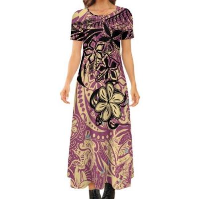 China Custom Anti-wrinkle Print Polynesia Samoa Tribal Print Women's Round Neck Short Sleeve Dress Custom Women's Fashion Plus Size Dress for sale