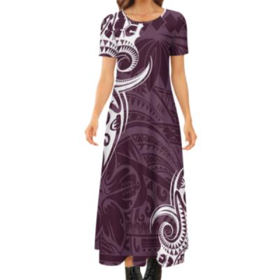 China Hot Selling Anti-Wrinkle Print Polynesia Samoa Tribal Printed Women's Short Sleeve Dress Custom Women's Fashion Plus Size Dress for sale