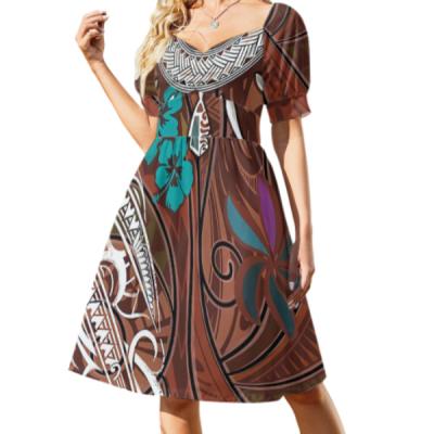 China Hot Sale Tribal Print Women's Oversize Casual Dress Custom Made Women's Fashion Dress Anti-Wrinkle Print Polynesia Samoa Custom Made for sale