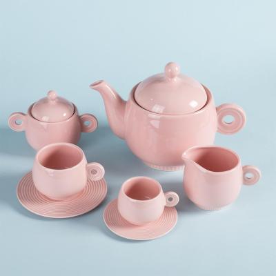 China Cute Tea Sets Teapot And Cup Set With Customized Box Ceramic Teapot Pink Logo Packing Paper for sale