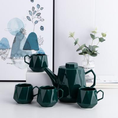 China Diamond Ceramic Texture Factory Wholesale Customized Luster Green Colorful Ceramic Tea Set Tableware for sale