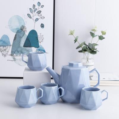 China Blue Colored Ceramic Luster Tea Set Tableware Customized Diamond Ceramic Texture Factory Wholesale CLASSIC for sale