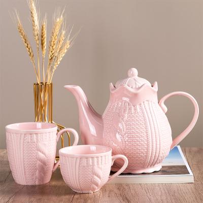 China 2022 Customized Wholesale Stocked Manufacturer New Color Chandelier Embossed Sweater Texture Tea Set Tableware for sale