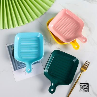 China Minimalist factory wholesale ceramic dish with handle Nordic household dish tableware food tray fruit dish for sale