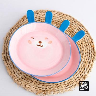 China Wholesale Cute Decorative Round Cake Dessert Pattern Rabbit Rose Animal Ceramic Stocked Dishes for sale