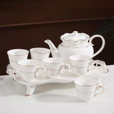 China Sustainable Minimalism Style Ware Luxury Wedding Gift Teapot Set Porcelain Ceramic Coffee Tea Set With Tray for sale