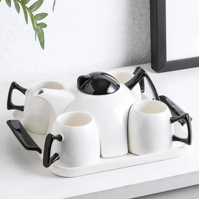 China Creative Viable Design Black White Ceramic Teapot and Coffee Cup Afternoon Tea Set Birthday Wedding Gift for sale