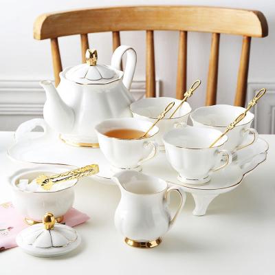 China Modern Sustainable Hot Sale Items Porcelain Coffee Tea Cup Sets Luxury Gold White Ceramic Tea Set for sale