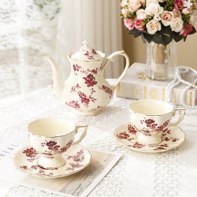 China Retro Flower Decal Design Ceramic Tea Cup Viable European Afternoon Tea Set Set Luxury Coffee And Tea Set for sale