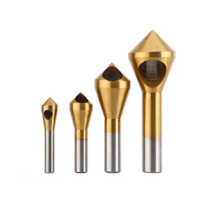 China Metal Drilling 4Pcs 90 Degree 0 Flute Round Shank HSS Countersink Deburring Drill Bit Set For Metal Drilling for sale