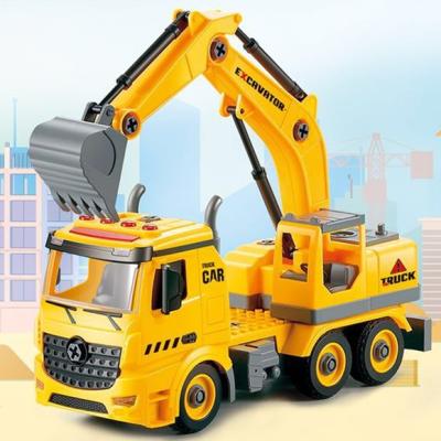 China Hot Sale Kid Educational Toy Die-cast Car Toy Yellow Excavator Electronic Model Toy With Light and Music for sale