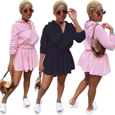 China M8632 High Quality Velvet Long Sleeve Breathable 2 Piece Set Winter Clothes 2021 Fashion Tennis Skirt Two Piece Set for sale