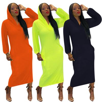 China M172 Anti-wrinkle boutique solid color casual hoodie dress wholesale drop long maxi sleeve for women for sale