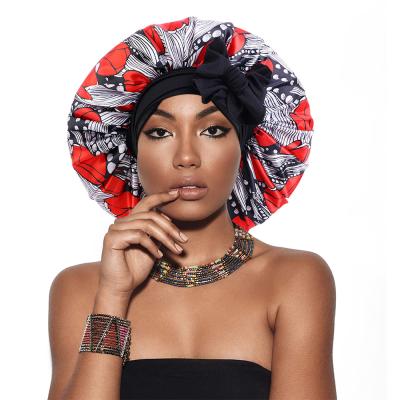 China 2021 New Women's Comfortable Ankara African Kente Printing Large Jumbo Satin Hood Sleep Hoods With Straps for sale