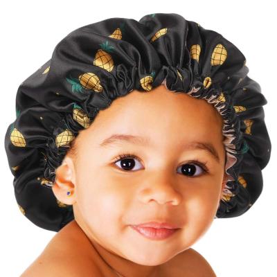 China Baby Pattern Satin Hood Double Layer Adjustable Silky Hair Bonnet Cute Pattern Satin Hood For Baby for sale