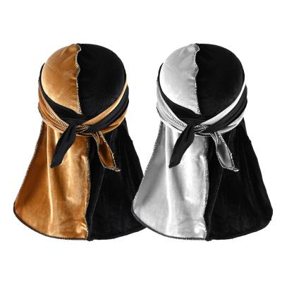 China Comfortable Fashion Designer Velvet Durag Splicing Durag With Custom Logo Durag For Men for sale