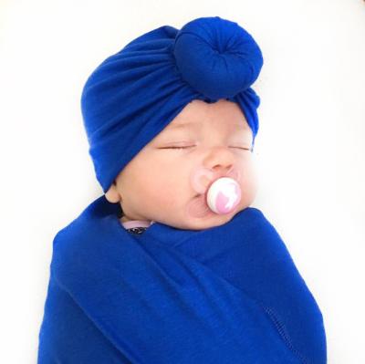 China Blue Kids Hat Toddler Cotton Knot Knot Turban Indian Checked Bunny Newborn Headband Hat for sale