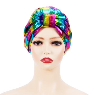 China Rainbow Color Arabic Style PU Breathable Muslim Indian Muslim Headscarf Headscarf Yoga Hat Arabic Style Pre Twist Knot Hat for sale