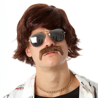 China Altered Men's Costume Wig Short Brown Wigs + Mustache From 60s 70s. Sonny Hippie 60s Singer Star Cop Detective TV Costume for sale