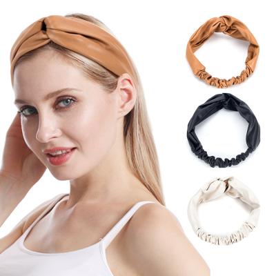 China Fashion Women Hair Accessories PU Elastic Leather Head Wrap Soft Headband Turban Hair Band For Girl for sale